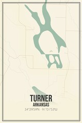 Retro US city map of Turner, Arkansas. Vintage street map.