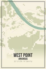 Retro US city map of West Point, Arkansas. Vintage street map.
