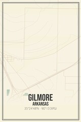 Retro US city map of Gilmore, Arkansas. Vintage street map.