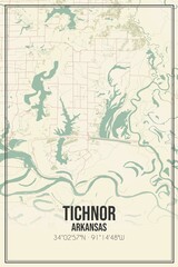 Retro US city map of Tichnor, Arkansas. Vintage street map.
