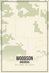 Retro US city map of Woodson, Arkansas. Vintage street map.