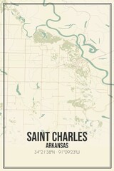 Retro US city map of Saint Charles, Arkansas. Vintage street map.