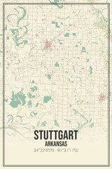 Retro US city map of Stuttgart, Arkansas. Vintage street map.