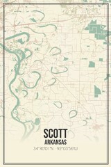 Retro US city map of Scott, Arkansas. Vintage street map.