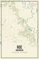 Retro US city map of Roe, Arkansas. Vintage street map.