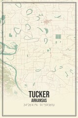 Retro US city map of Tucker, Arkansas. Vintage street map.