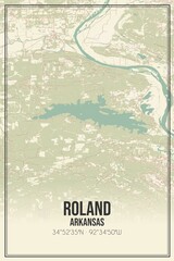 Retro US city map of Roland, Arkansas. Vintage street map.