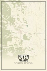 Retro US city map of Poyen, Arkansas. Vintage street map.