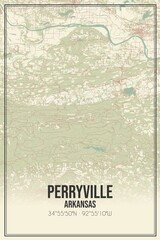 Retro US city map of Perryville, Arkansas. Vintage street map.
