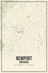 Retro US city map of Newport, Arkansas. Vintage street map.