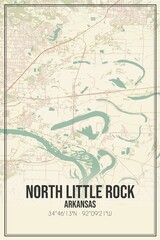 Retro US city map of North Little Rock, Arkansas. Vintage street map.