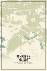 Retro US city map of Menifee, Arkansas. Vintage street map.