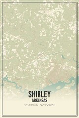 Retro US city map of Shirley, Arkansas. Vintage street map.