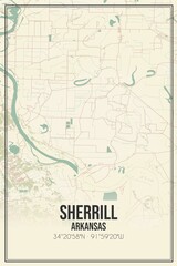 Retro US city map of Sherrill, Arkansas. Vintage street map.