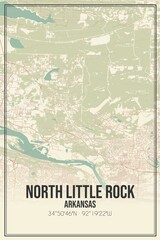 Retro US city map of North Little Rock, Arkansas. Vintage street map.