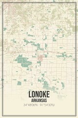 Retro US city map of Lonoke, Arkansas. Vintage street map.