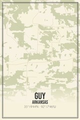Retro US city map of Guy, Arkansas. Vintage street map.