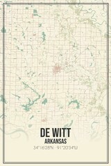 Retro US city map of De Witt, Arkansas. Vintage street map.