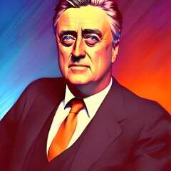 Illustrated portrait of Franklin Delano Roosevelt, President of the United States of America