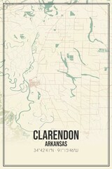 Retro US city map of Clarendon, Arkansas. Vintage street map.