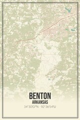 Retro US city map of Benton, Arkansas. Vintage street map.