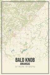 Retro US city map of Bald Knob, Arkansas. Vintage street map.