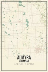Retro US city map of Almyra, Arkansas. Vintage street map.
