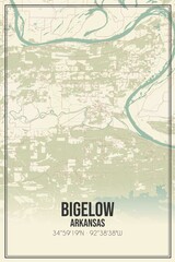 Retro US city map of Bigelow, Arkansas. Vintage street map.
