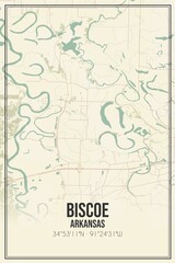 Retro US city map of Biscoe, Arkansas. Vintage street map.