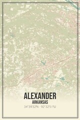 Retro US city map of Alexander, Arkansas. Vintage street map.