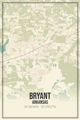 Retro US city map of Bryant, Arkansas. Vintage street map.