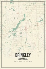 Retro US city map of Brinkley, Arkansas. Vintage street map.
