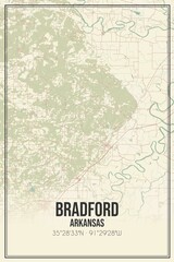 Retro US city map of Bradford, Arkansas. Vintage street map.