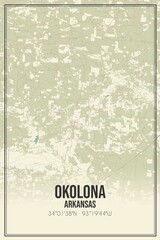 Retro US city map of Okolona, Arkansas. Vintage street map.