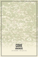 Retro US city map of Cove, Arkansas. Vintage street map.