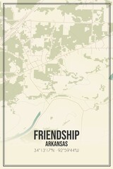 Retro US city map of Friendship, Arkansas. Vintage street map.