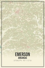 Retro US city map of Emerson, Arkansas. Vintage street map.