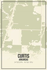 Retro US city map of Curtis, Arkansas. Vintage street map.