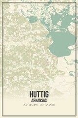 Retro US city map of Huttig, Arkansas. Vintage street map.