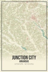 Retro US city map of Junction City, Arkansas. Vintage street map.