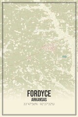 Retro US city map of Fordyce, Arkansas. Vintage street map.