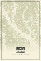 Retro US city map of Rison, Arkansas. Vintage street map.