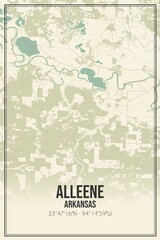 Retro US city map of Alleene, Arkansas. Vintage street map.