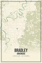 Retro US city map of Bradley, Arkansas. Vintage street map.