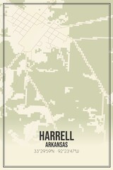 Retro US city map of Harrell, Arkansas. Vintage street map.