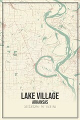 Retro US city map of Lake Village, Arkansas. Vintage street map.