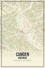 Retro US city map of Camden, Arkansas. Vintage street map.
