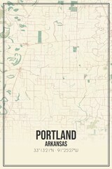 Retro US city map of Portland, Arkansas. Vintage street map.