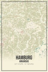 Retro US city map of Hamburg, Arkansas. Vintage street map.
