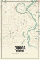 Retro US city map of Eudora, Arkansas. Vintage street map.